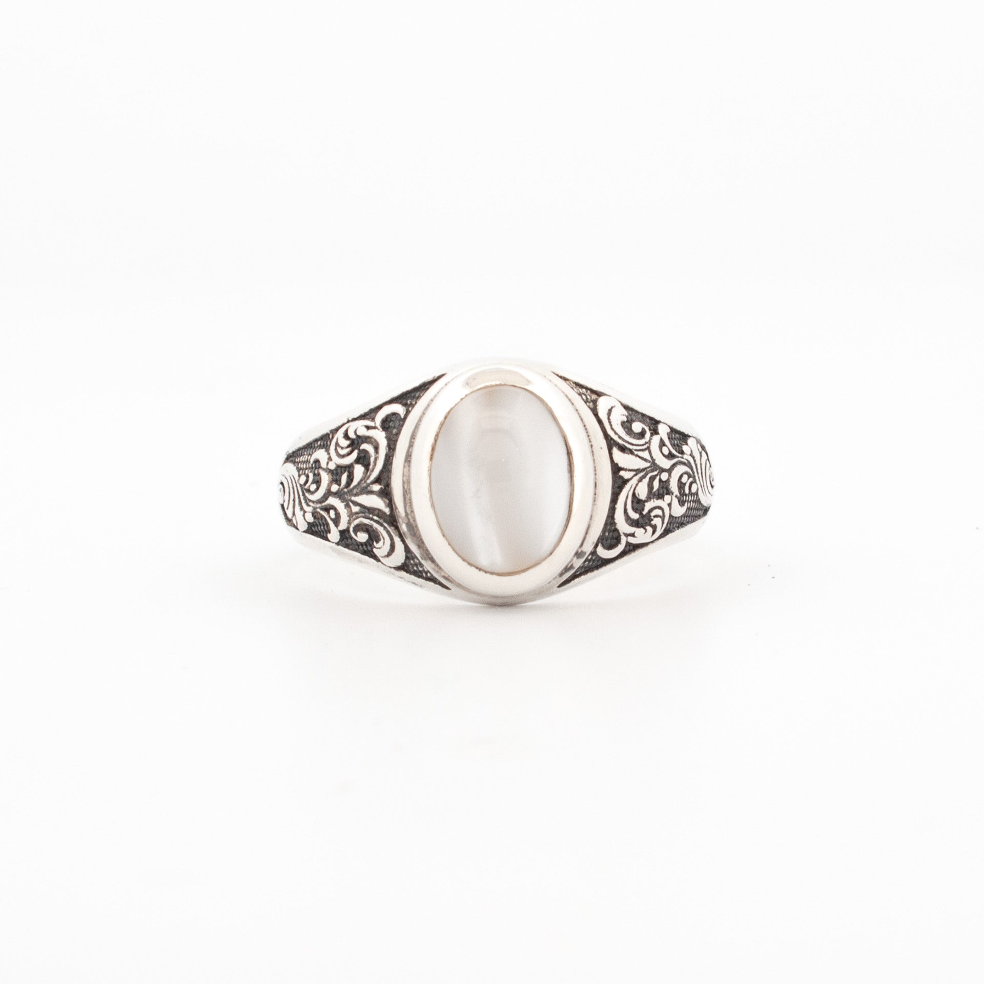 Mother of Pearl Ring with Engraved Shoulder Detail