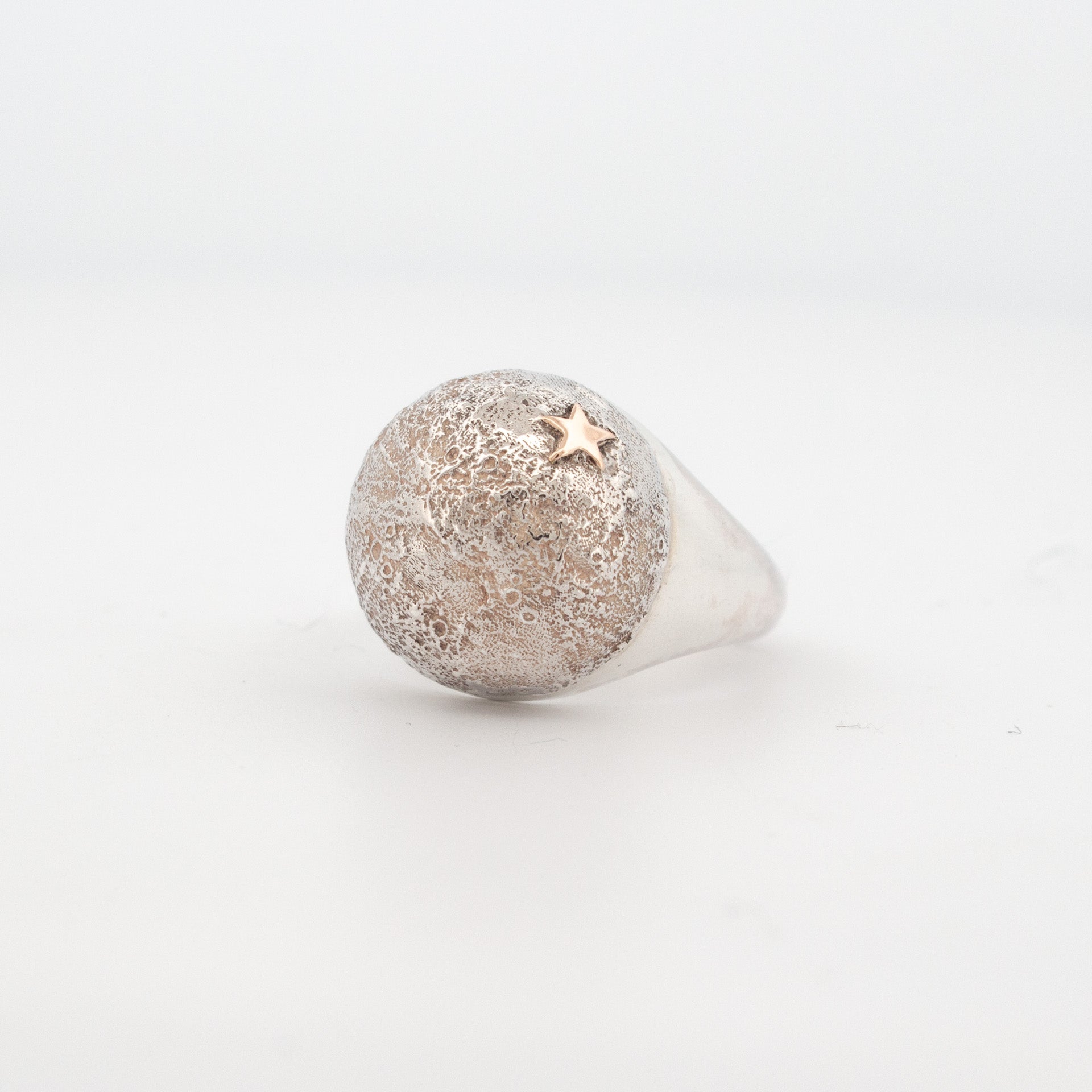Topographical White Moon Map Ring with Star