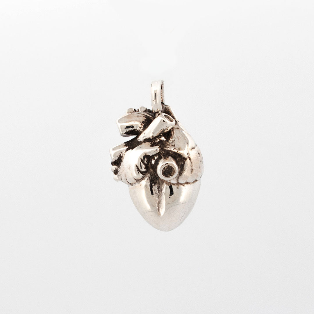 Sterling silver anatomical heart charm or pendant, 20mm high with sculpted vein detail
