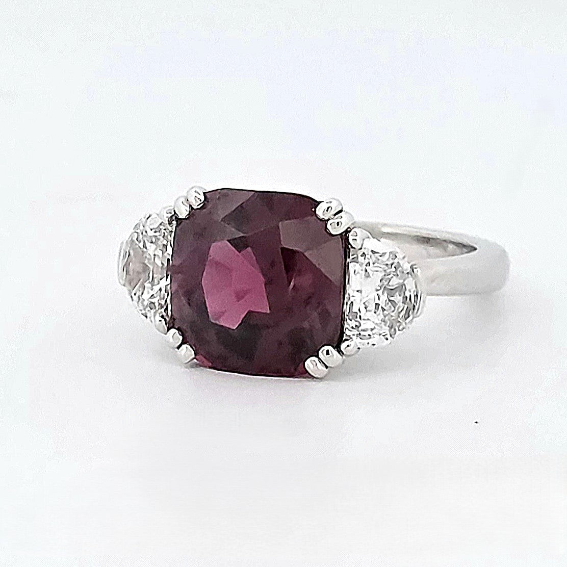 9ct white gold rholodite and diamond ring, hand made, custom, unique, Newtown jeweller