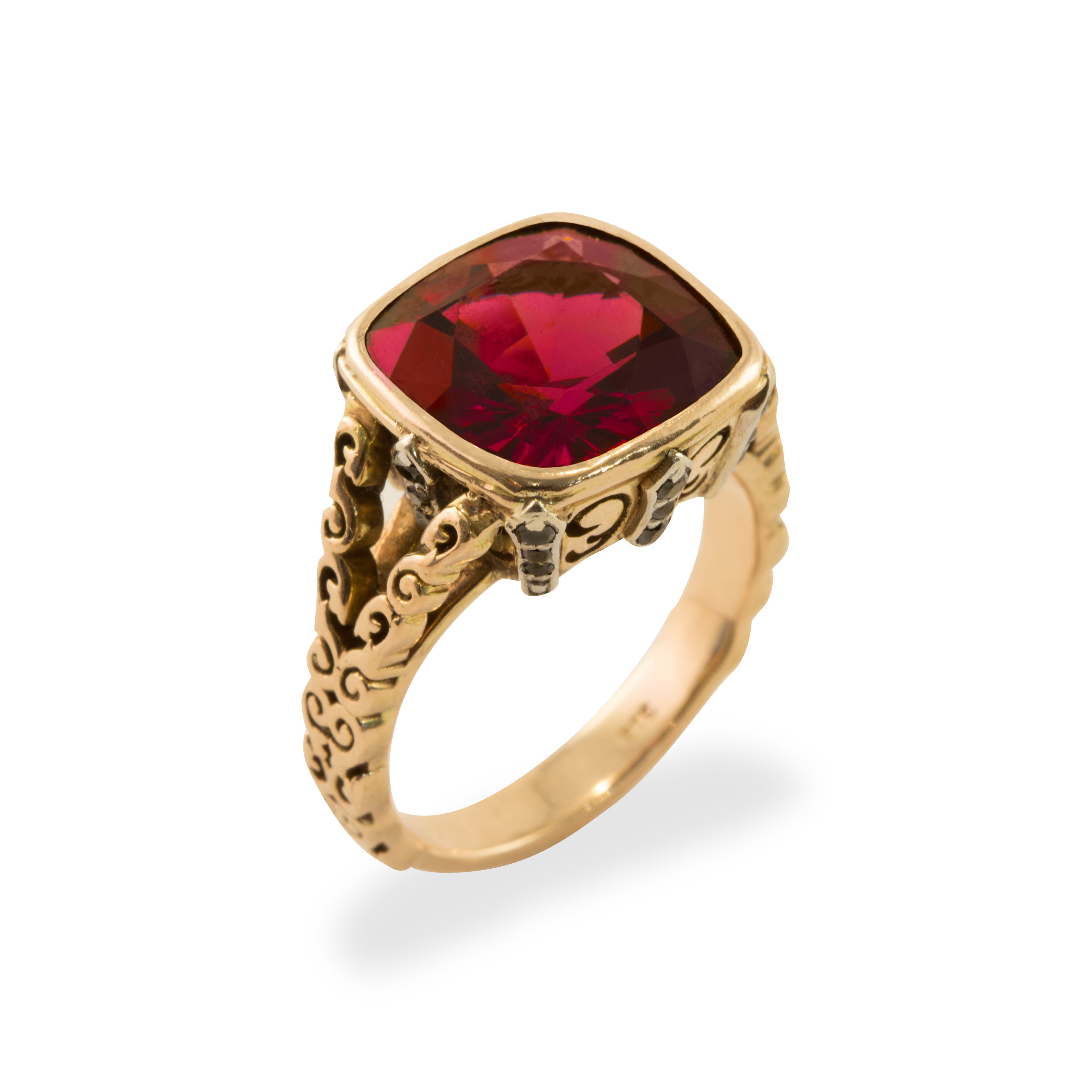 Rhodolite Garnet and Black Diamond Ring