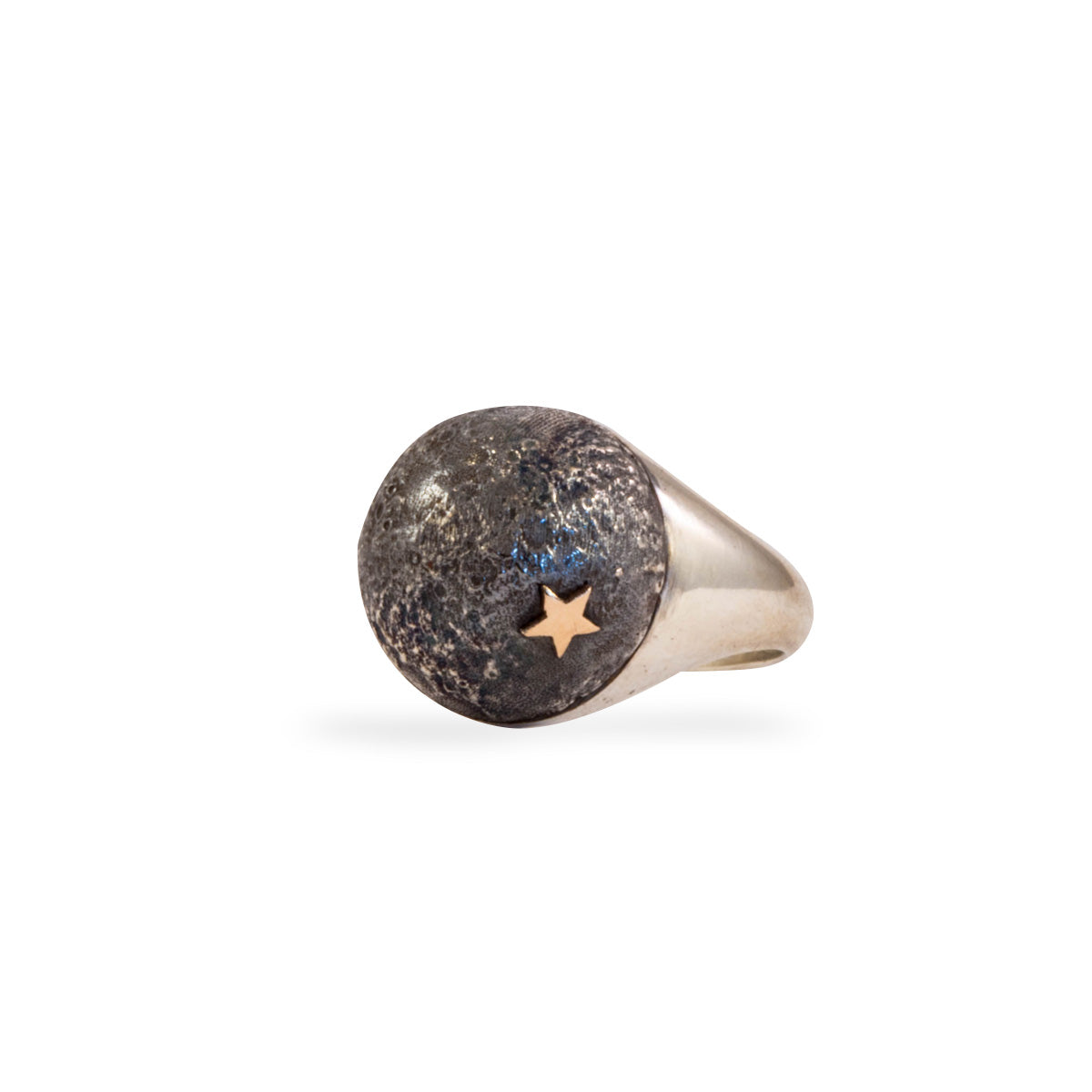 Topographical Black Moon Map Ring with Star