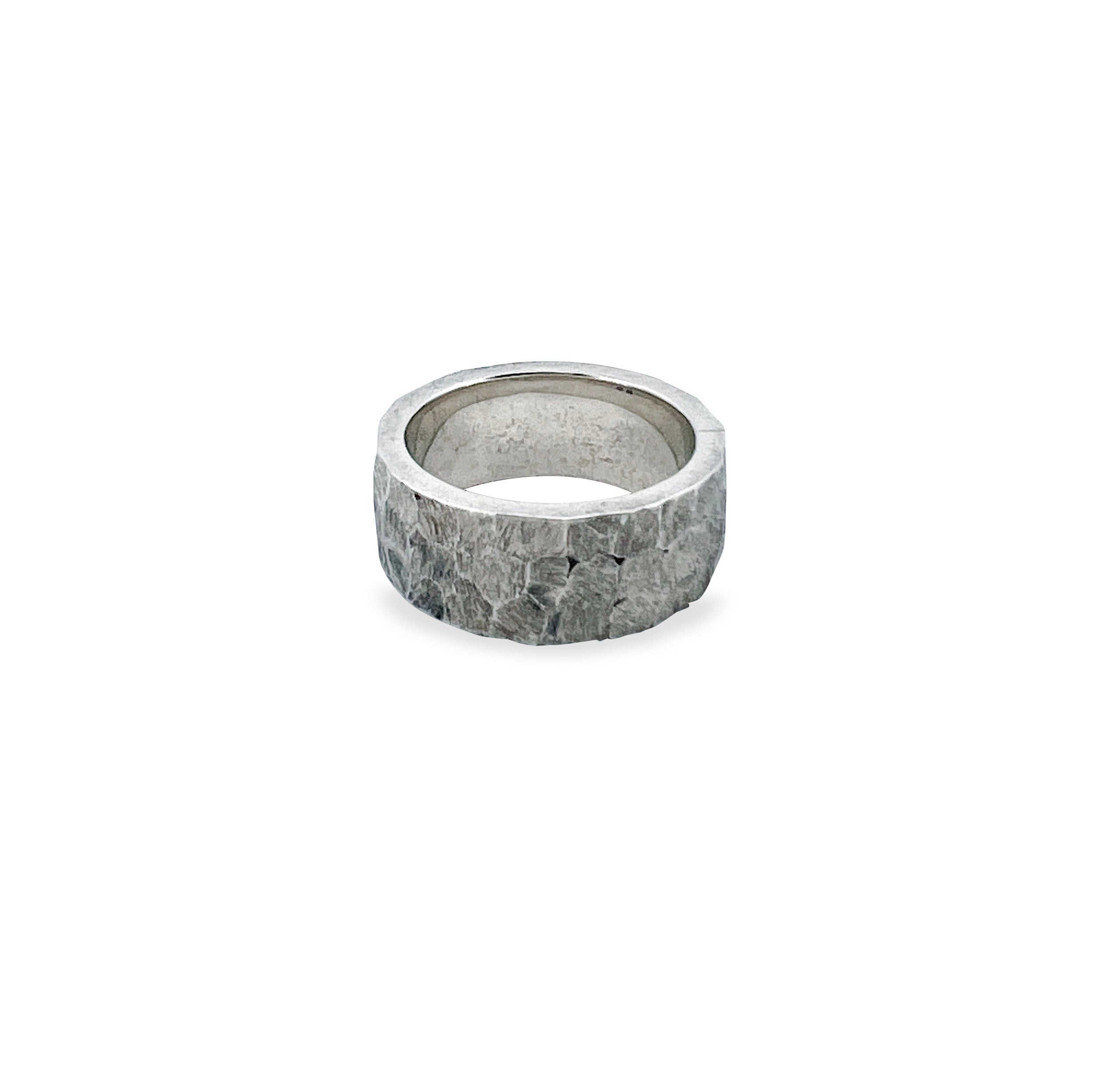 10mm Sterling Silver Cobblestone Ring with hammered textured finish, wide handmade silver band.