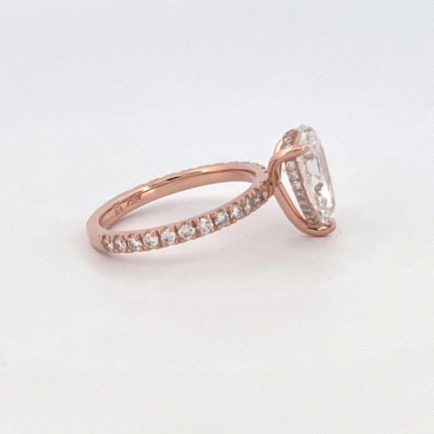 18ct rose gold ring with 2ct pear-shaped diamond and brilliant cut diamond shoulders, handmade engagement ring Sydney.