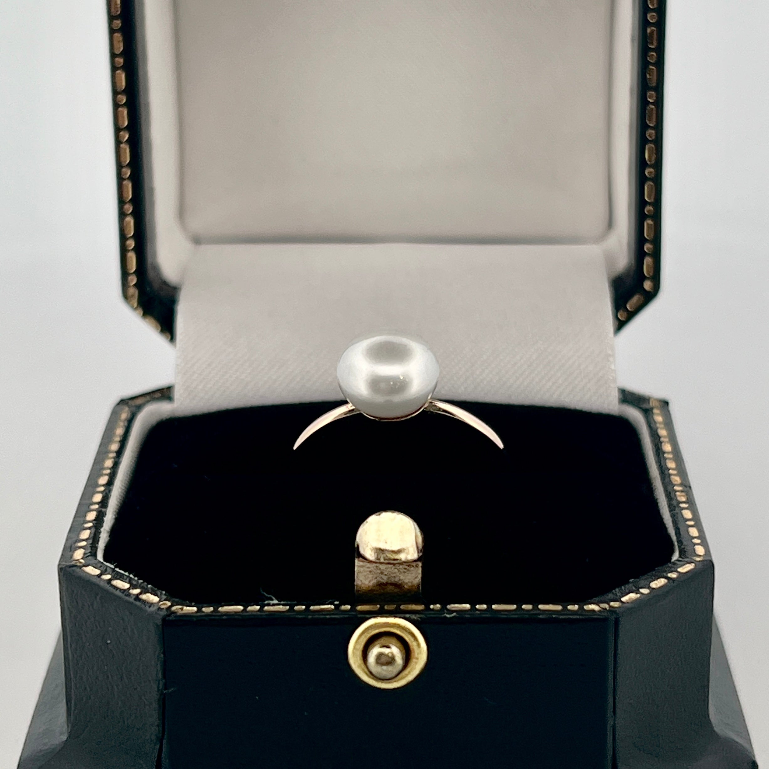 9ct yellow gold ring with 8mm round freshwater pearl, fine handmade band, minimalist pearl jewellery
