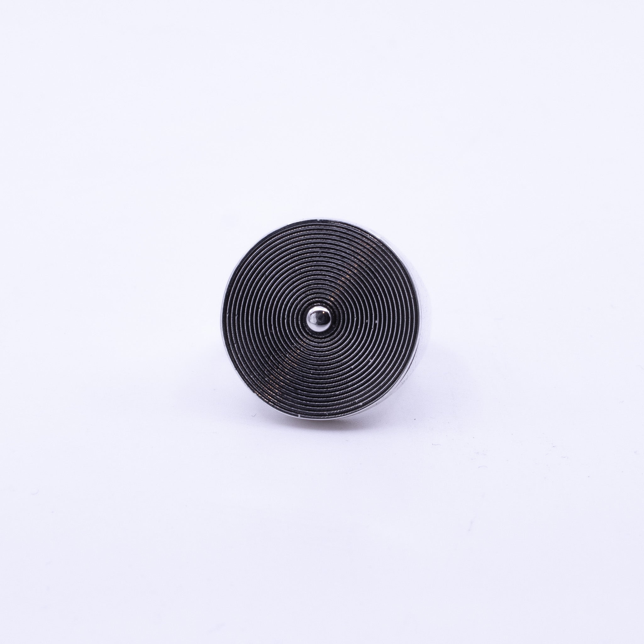 Sterling Silver Vinyl Record Ring with engraved concentric grooves, round blackened detail, handmade silver signet ring.