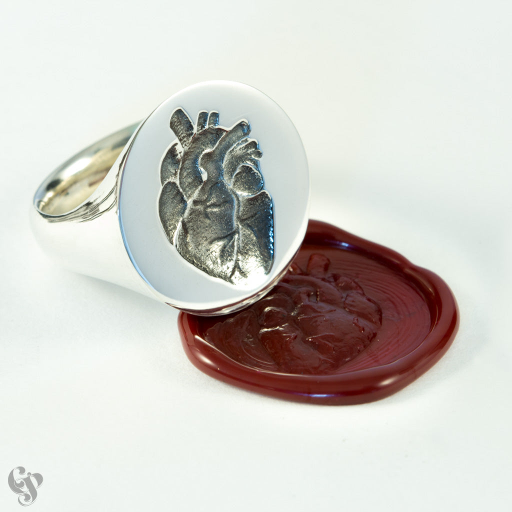 Sterling Silver anatomical heart wax seal ring