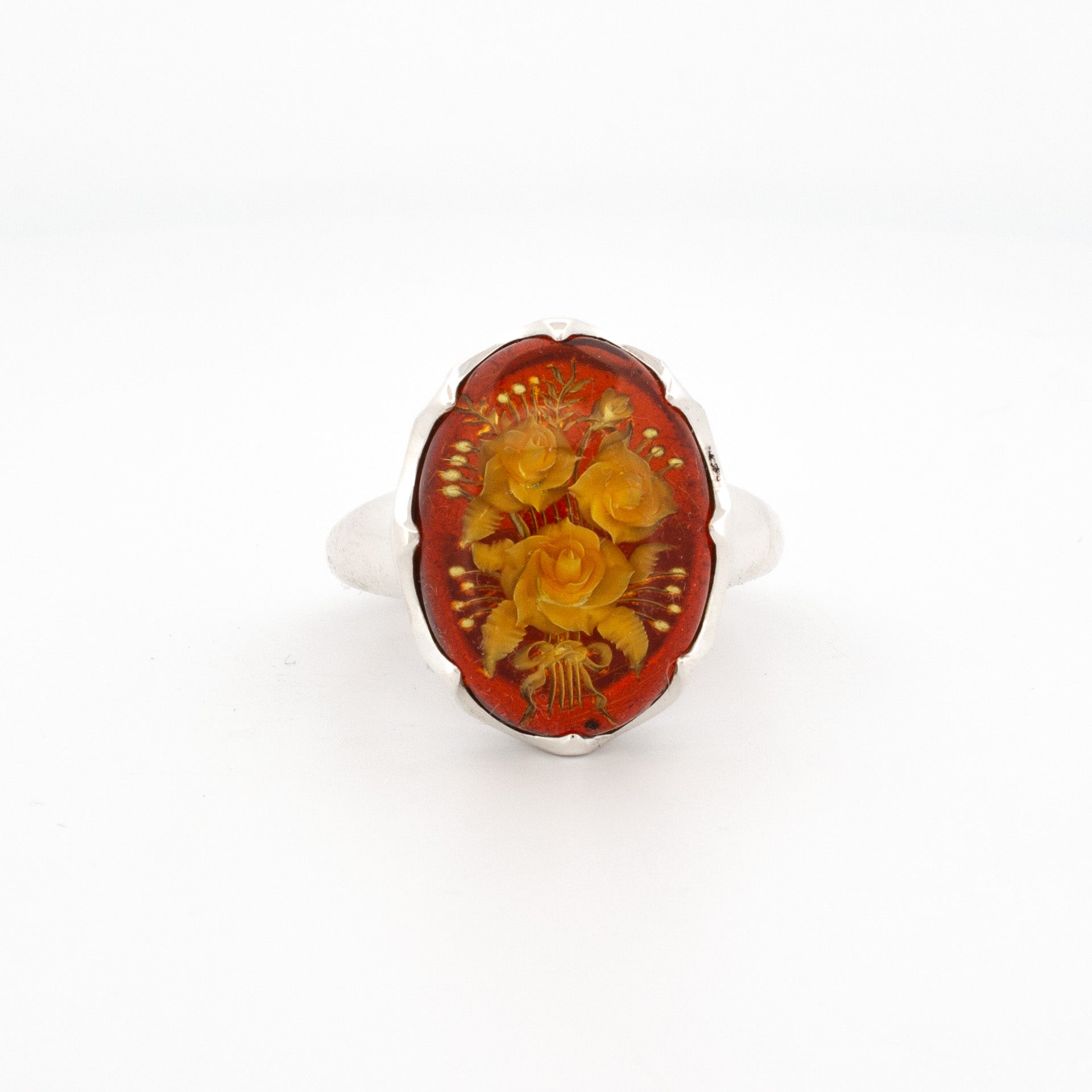 Reverse Carved Amber Ring