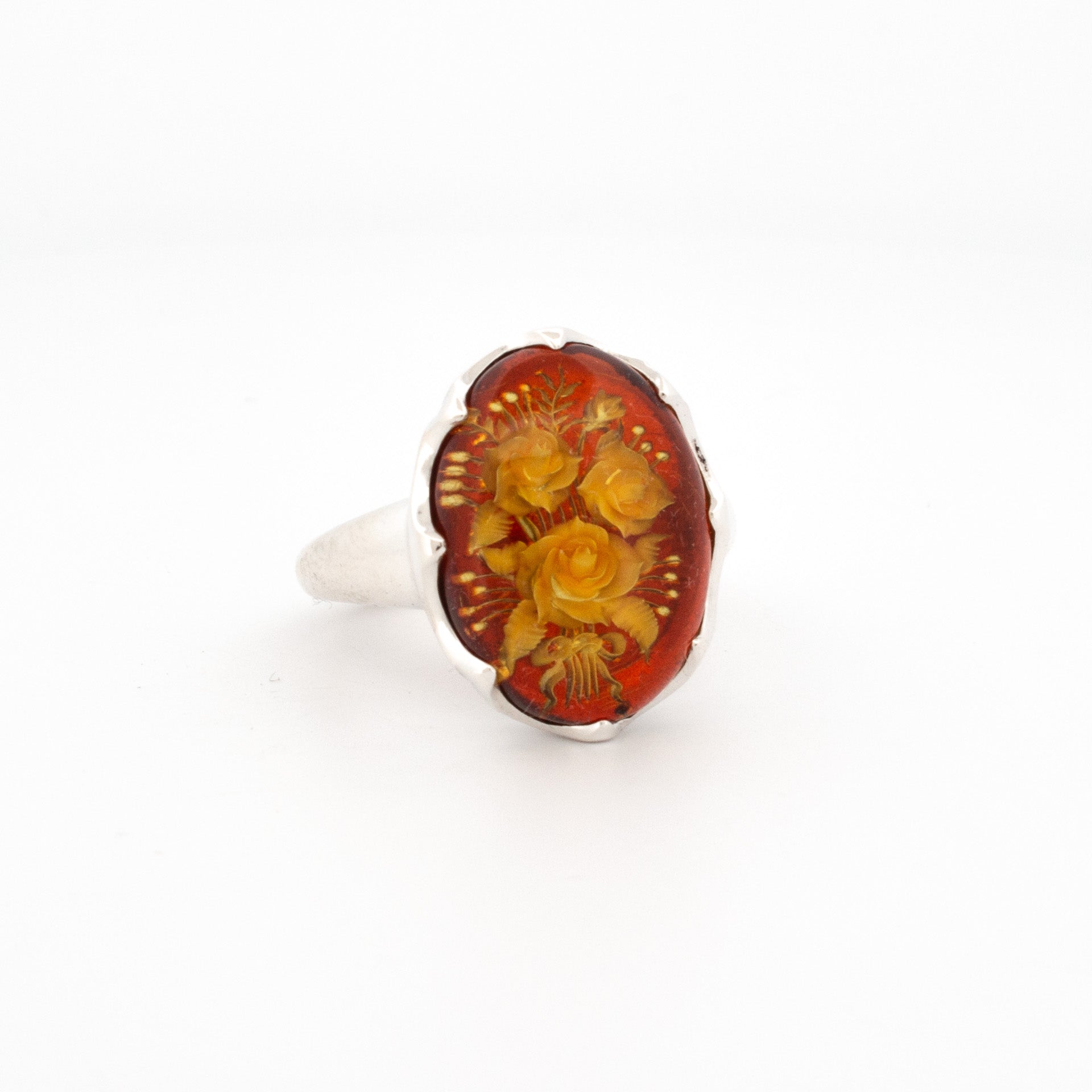 Reverse Carved Amber Ring