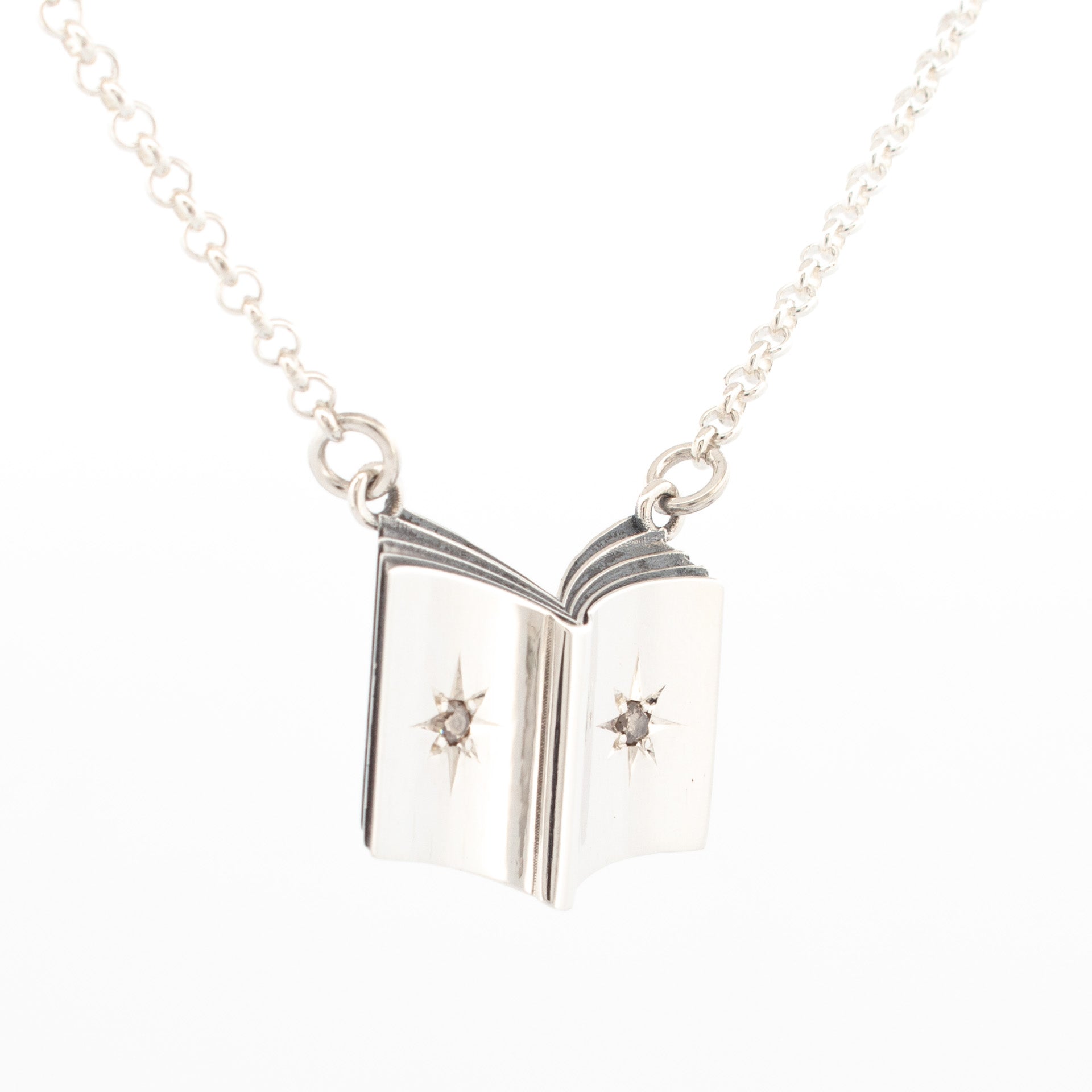 Star Set Open Book Necklace
