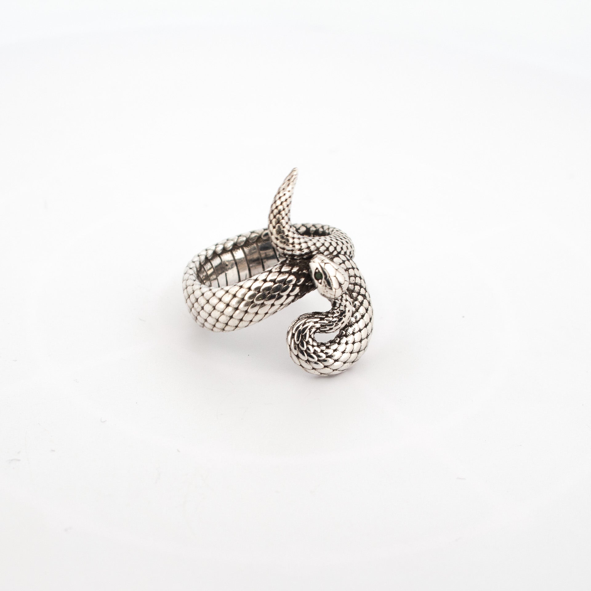 Silver Snake Ring with gem set eye