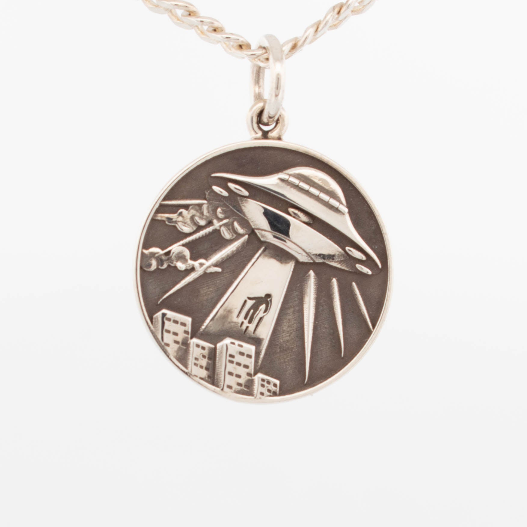 UFO Disk pendant with silver chain