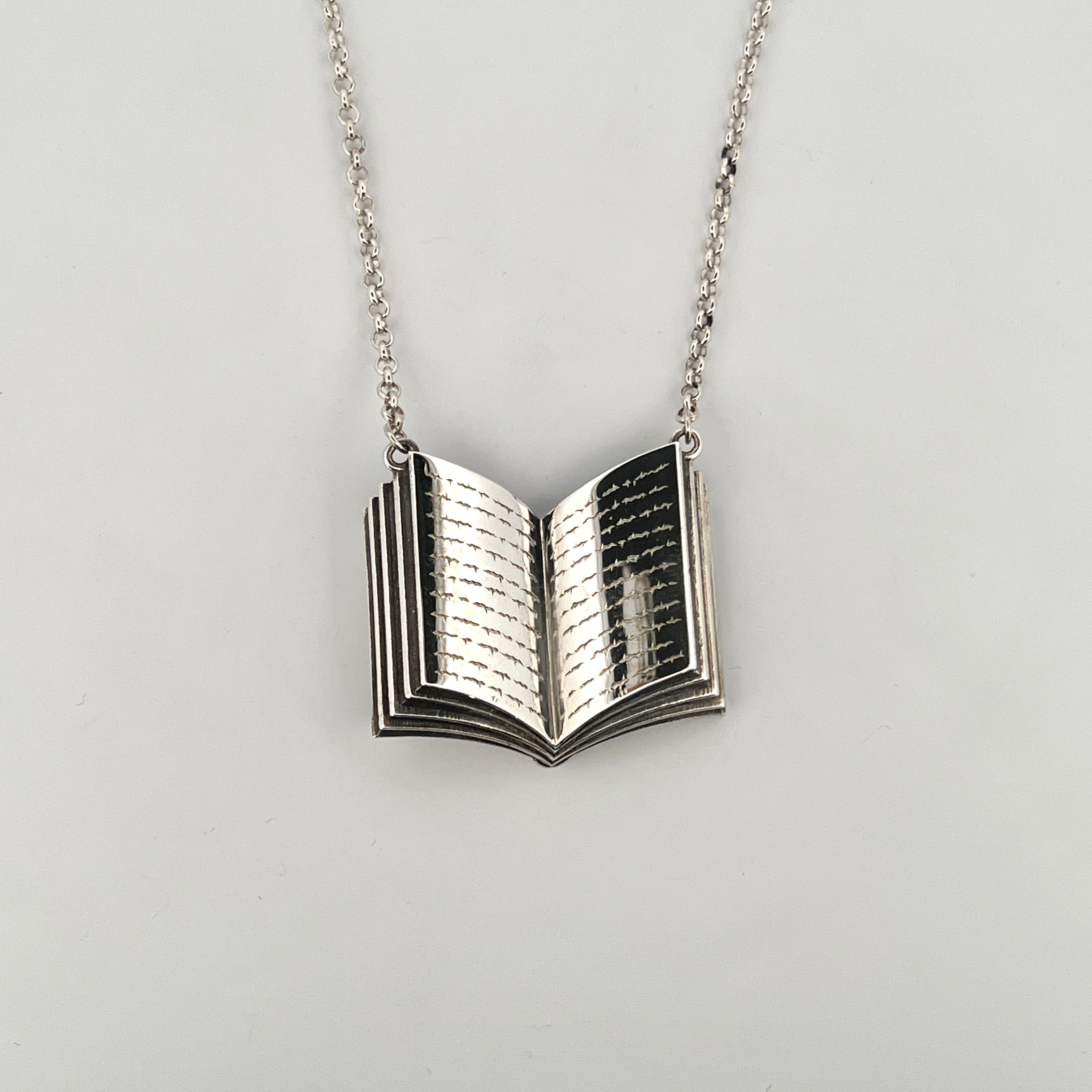Hand Engraved Open Book Necklace