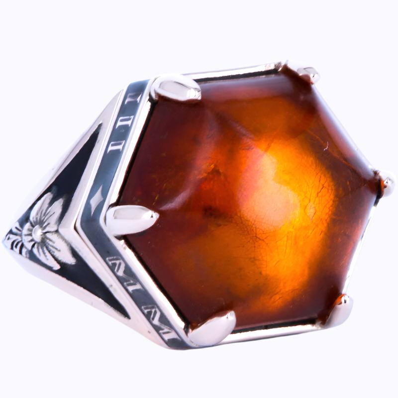 Rose Gold, Black Enamel and Amber Memorial Ring