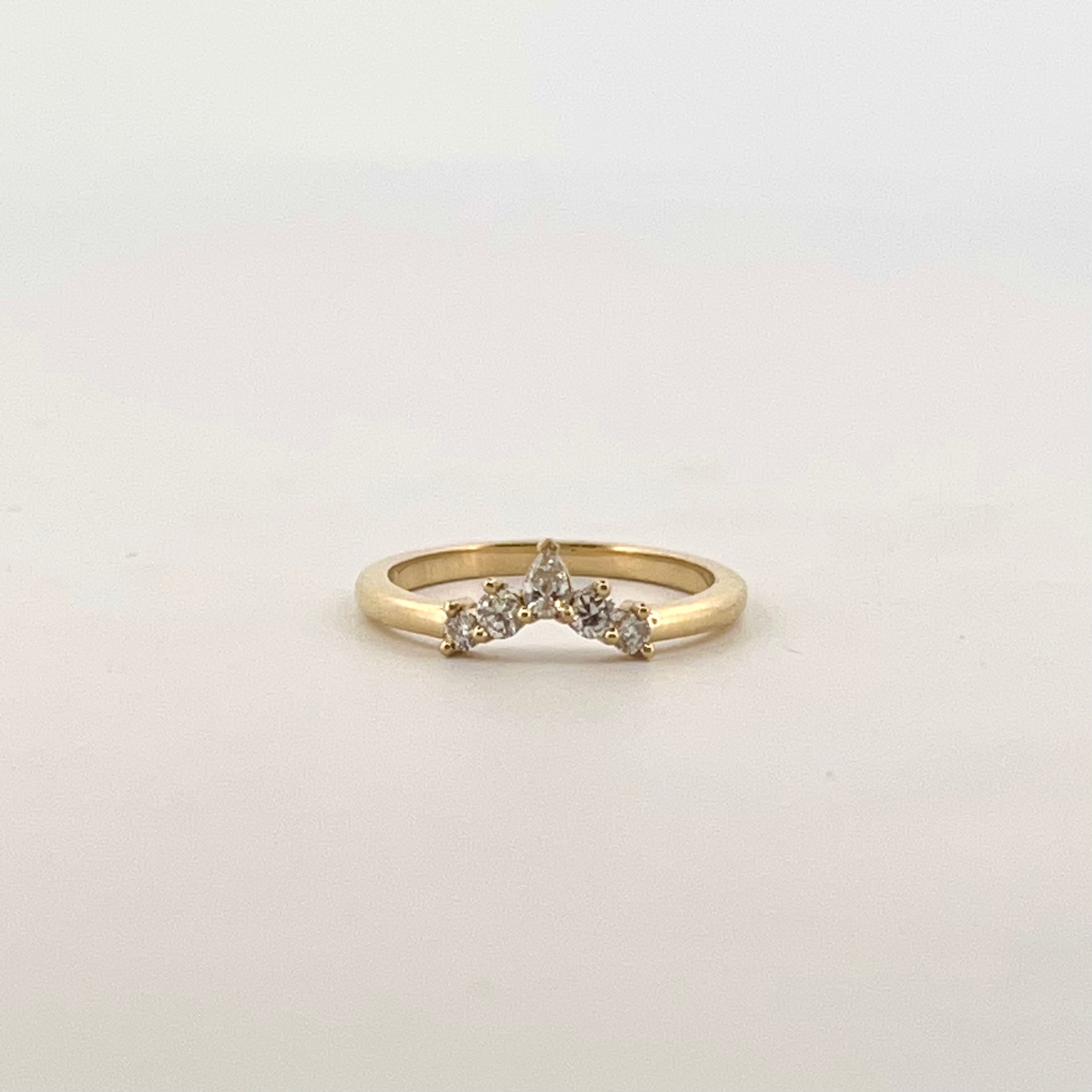 18ct yellow gold crown ring with graduating brilliant cut and pear shaped diamonds, customisable gemstone stacking ring