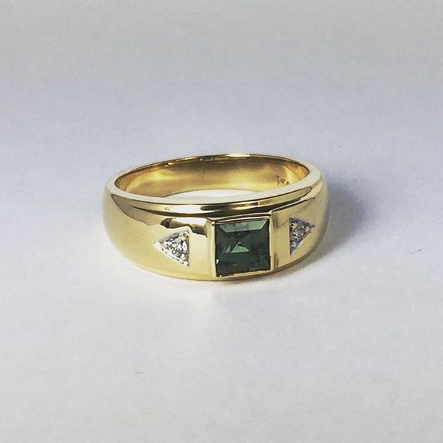 Yellow Gold, Green Sapphire And Diamond Ring