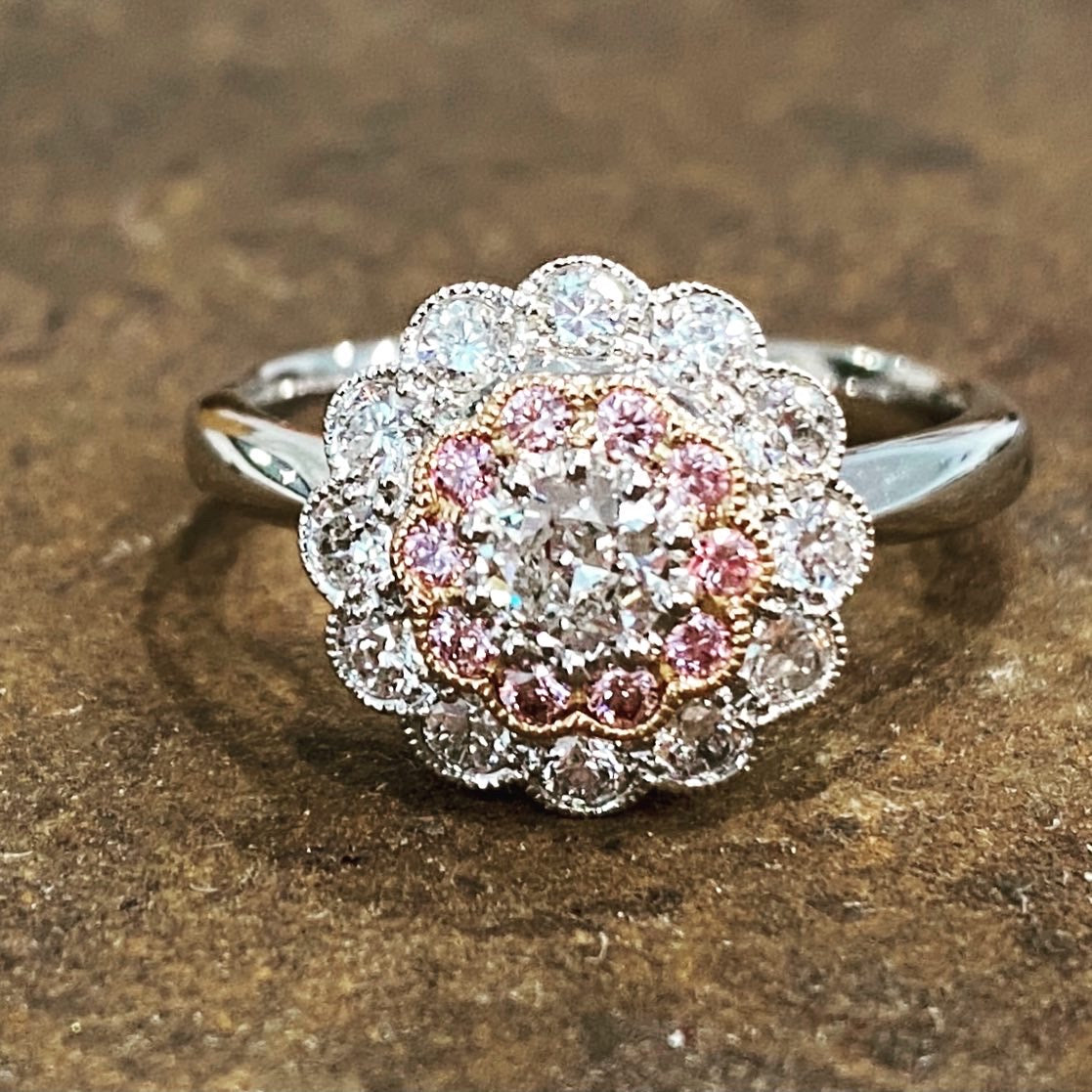 Pink Diamond Double Halo Ring