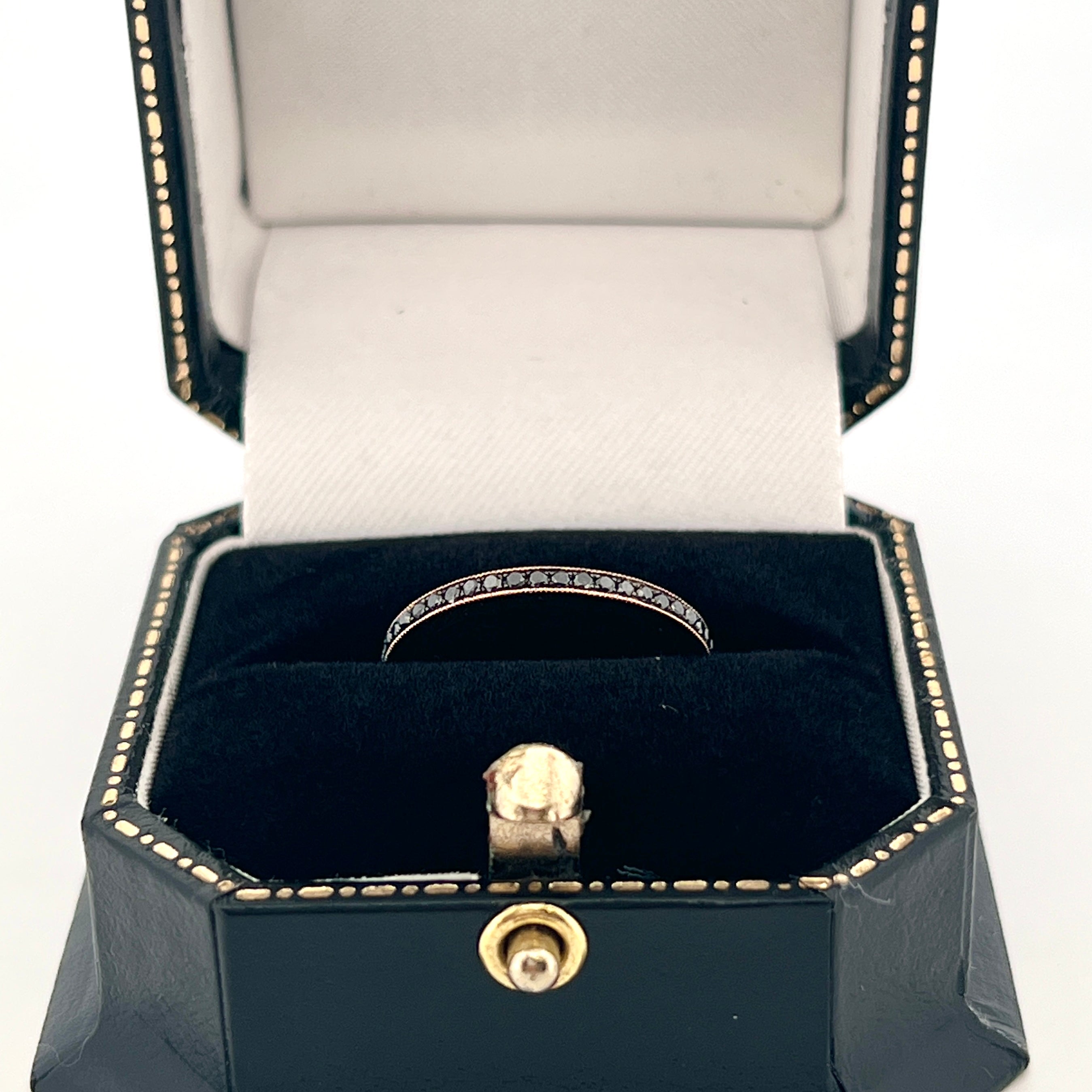 9ct rose gold pavé band with black diamonds.