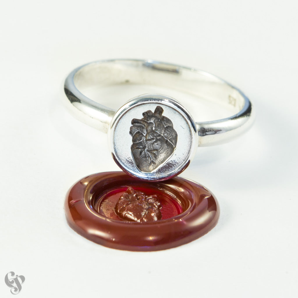 Sterling Silver Wax Seal Anatomical Heart Ring